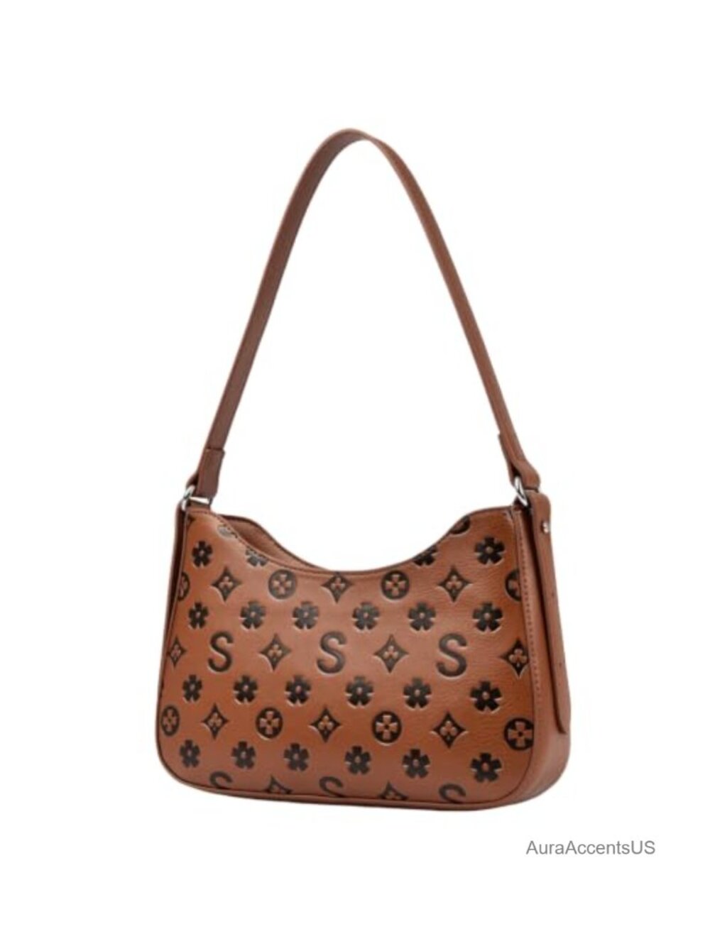 Faux Leather Hobo Shoulder Bag Letter Embossed Small Purse Adjustable Strap